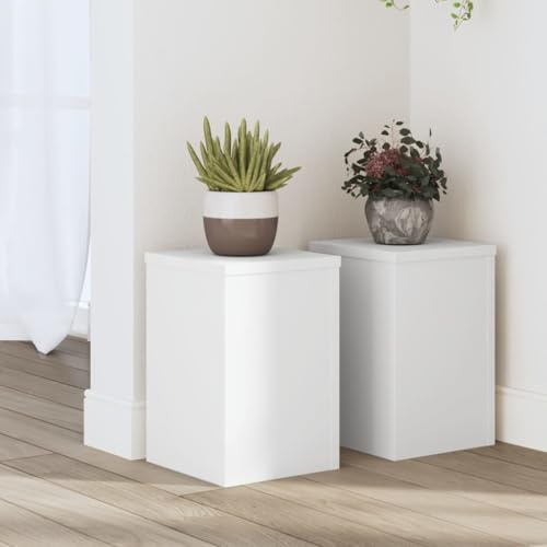 Makastle Blumenhocker 2er Set, Indoor Blumenständer Pflanzenständer Pflanzenstand Pflanztisch Deko Tisch Blumenregal Blumentopfständer Pflanzenregal, Weiß 20x20x30 cm Holzwerkstoff