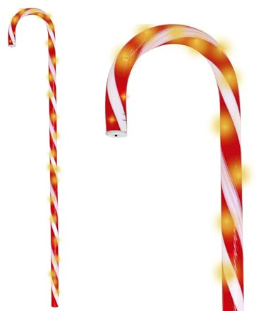 FIESTAS GUIRCA | Bastone di Zucchero con Luce (70 cm) - Accessorio Natalizio per Decorazioni di Feste e Celebrazioni di Natale e Capodanno - Ideale per Tutti - Rosso e Bianco