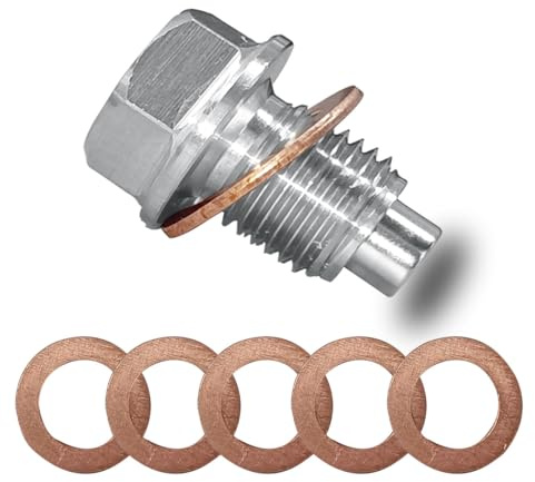 Magnetische Ölablassschraube, M12 x 1,25 Ölwannenmutterschraube mit 5 Kupfer-Unterlegscheiben, Edelstahl-Auto-Motor-Ersatzzubehör für Auto, Motorrad, Boot (M12 x 1,25)
