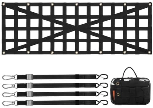 VEVOR Heckklappennetz, 137 x 46 cm, LKW-Ladeflächennetz mit 4 verstellbaren Teleskopgurten, kreuzverstärktes Design, ausziehbar und langlebig, Gepäcknetz geeignet für Pickup, LKW, Anhänger, Jeep, SUV