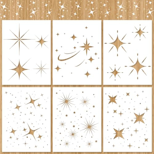 6pcs Pochoirs Étoiles Scintillantes, Réutilisables pour Peinture Pochoirs Étoiles Flexibles pour Peinture Pochoirs de Dessin pour Peinture sur Bois Artisanat Décoration de Meubles
