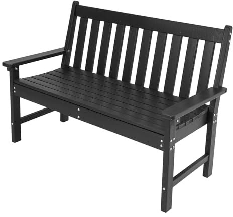 KOMFOTTEU 2 Sitzer Gartenbank, wetterfeste Sitzbank mit Rückenlehne & Armlehnen, Terrassenbank aus HDPE bis 300 kg belastbar, Parkbank für Balkon Garten Terrasse, 132,5 x 62,5 x 91cm (Schwarz)