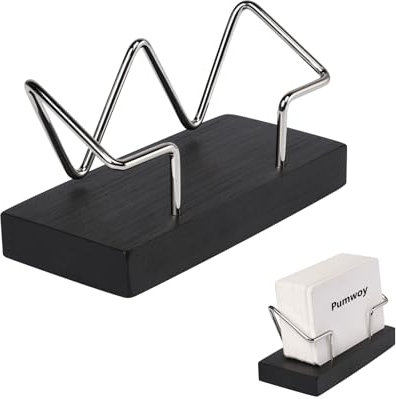 Porta biglietti da visita in legno, supporto per biglietti da visita, scrivania, ufficio, reception, eventi, sala conferenze (legno nero con cornice argentata), confezione da 1