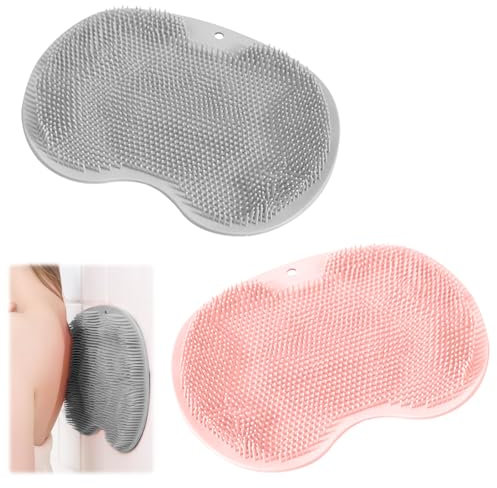 2 Stück Rutschfestes Silikon Massagepad 27.5cm * 20cm mit Rutschfesten Saugnäpfen Rutschfestes Silikon Massage Pad zum Reinigen und Peeling Ihrer Füße Ohne Bücken für Fußpflege Entspannung(Gray, Rosa)