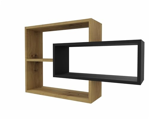 MARAND Wandregal Hängeregal - Bücherregal - Wandmontage - Modernes Design - Stauraum - 3 Ablagefächer - Stabile Konstruktion - Artisan/Schwarz