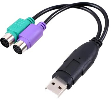 kiki fancy PS2 to USB Adapter Keyboard, PS/2 Mouse Keyboard Adapter Extension Cable with USB Plug Built-in Chip No Need to Drive Plug and Play (Green,Purple)