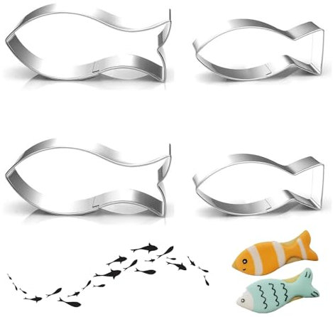 Lot de 4 emporte-pièces en forme de poisson - En acier inoxydable - Pour communion, confirmation, baptême, pâtisserie, bricolage