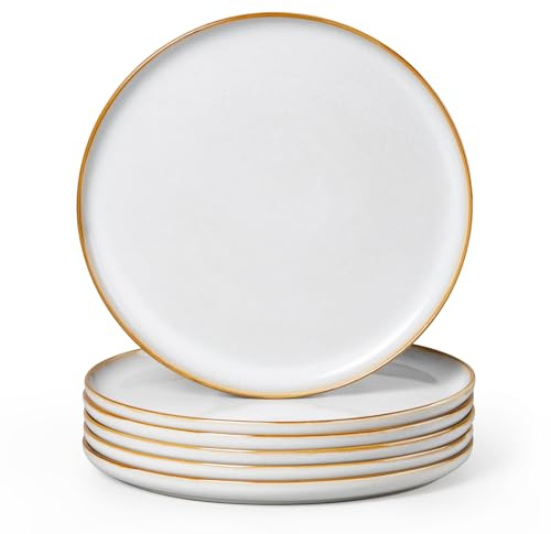 Homikit Stoneware Dinner Plates Set of 6, Cappuccino Beige, 26.5cm Round | Dining Serving Large Plates for Kitchen Restaurant Christmas, Reactive Glaze & Non-scratch, Dishwasher and Microwave Safe