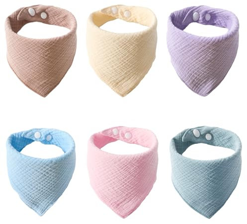 6 Stück Lätzchen Baby Dreieckstuch Baby,Verstellbare Größe Musselin Halstuch,Weich und Bequem Musselin Dreieckstuch,Babylätzchen,für Junge und Mädchen