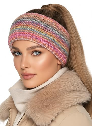 Baesics Stirnband Damen Pink - Winter Ohrenwärmer warm Farbverlauf Wolle | Mit Wolle und weichem Fleece-Innenfutter, dick und dehnbar, 48-58 cm, Unisex für Damen und Herren. Für kalte Tage und Sport