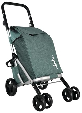 JATA HCAR2501 Chariot de Courses 4 Roues 40 l avec Sac réfrigérant pour congeler 2 Roues pivotantes à 360° Chariot Pliable avec Frein Châssis en Aluminium