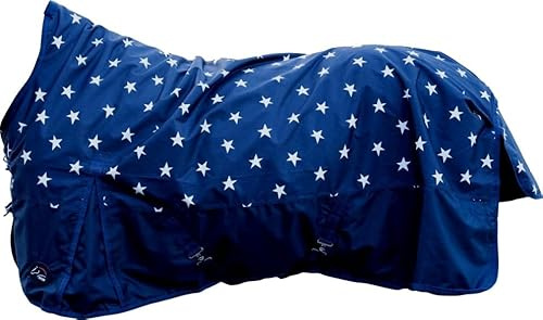HKM Highneck Weidedecke Norwich 600D Regendecke mit Fleece (blau mit Sternen, 145)