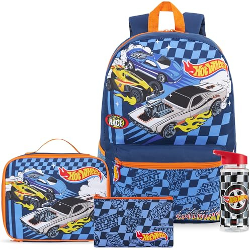Get Trend Hot Wheels Grand Sac a Dos Garcon Set, 4 Pcs Cartable Enfant 46cm, Gourde 500 ML, Sac Isotherme Repas Enfant et Trousse Scolaire (Multi Hot Wheels)