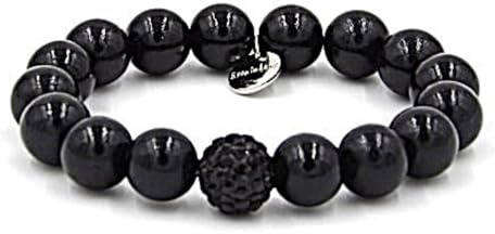 Ella in Love PARIS Perlenarmband Damen mit hochwertigen 3D-Perlen, elastischem Gummifaden und Glitzerperle als Akzent, leicht & flexibel zu tragen - Black Night, 12mm