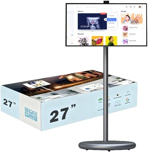 Portable Smart TV 27 with 1080P Touchscreen, Rolling Design, Android Operating System, 6GB RAM, 128GB Storage, 13MP Camera, WiFi, Bluetooth, Full Swivel Rotation