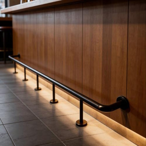 Fußstütze Fußleiste Wand- und Bodenmontierte Schwarze Bar-Fußreling, Hardware-Set für Gewerbliche Restaurant-Theken-Fußstützen, Edelstahl-Reling für Hoteltheken(141cm/4.6ft)