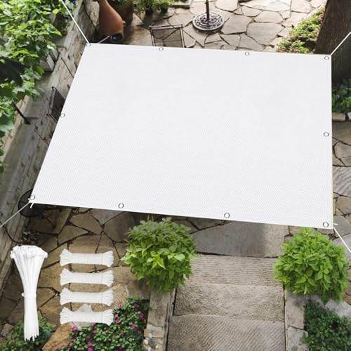 Sonnensegel 2.3x2.3m Wasserdicht Rechteckig Markisenstoffe Meterware Viele Größe Farben Sonnensegel Balkon UV Schutz Sonnenschutz Markise Mit Ösen Und Kordel für Balkon Terrasse Garten,Weiß