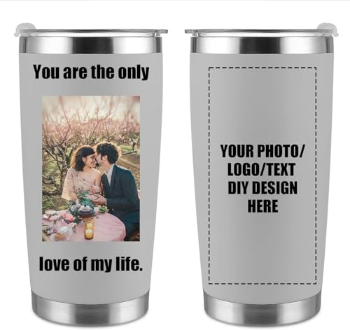 Takuno Custom 20oz Stainless Steel Travel Tumbler Cup Personalized Coffee Tumbler with Photos Text Logo Name Personalised Travel Mug with Straw Personalized Gifts for Anniversary Birthday Dad Mom