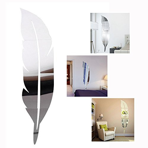 Linian DIY 3D Acryl Feder Wandspiegel Spiegel Oberfläche Feder Abnehmbar Wandgemälde Kunst Aufkleber Silber (120 * 30cm)
