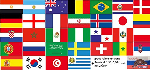 FRIP - Fahnen Set alle 32 Teilnehmer der Weltmeisterschaft 2018, Fahnen Flaggen Gr. 90x60m cm WM Deko normal mit Gratis Fahne Vorwärts Russland