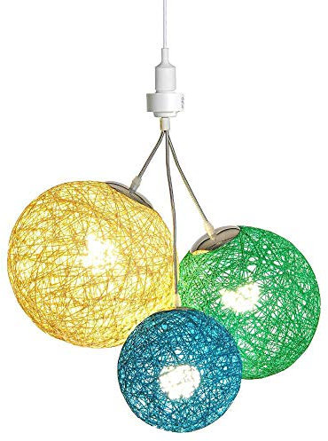 Guirled - Luminaire Suspension E27-100% prêt à l’emploi sans outils - A visser directement sur une douille E27 - Télécommande sans fil - 3 boules en chanvre naturel - 3 ampoules LED incluses - Borneo