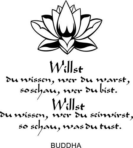 Wandtattoo: Buddha – Spruch: 'Willst du wissen, wer du warst, so schau, wer du bist ' Siddharta Gautama, Buddhismus (Braun - 450 mm x 400 mm)