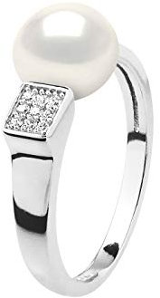 PEARLS & COLORS - Prestige Schmuck Ring - Echte Süßwasserzuchtperle Knopf 9-10 mm - Naturweiß Massivsilber 925 Tausendstel - Größenverstellbar - Damenschmuck