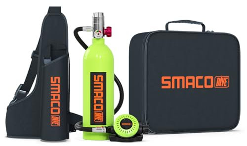 SMACO Equipo de Oxígeno para Bucear Bombona Oxigeno Portatil Mini Botella de Buceo de 1 litro con Capacidad de 15-20 Minutos Buceo De Oxígeno del Mini Tanque(Entrega en 10 días)