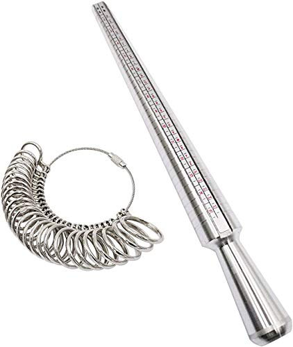 KAHEIGN Ringgrößenmesser Metall Ringgrößen Bestimmer, UK Messdorn Ringstock Z 26 Größen Fingerring Messgerät für Schmuck für Damen Herren (Silber)