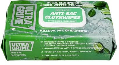 UltraGrime Antibac Clothwipes 80 Thick Large Wipe Pack - large wetwipes - cleaning clothwipes antibac - multi purpose - antibac hand clothwipes industrial clothwipes toilet
