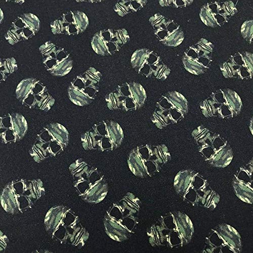 Kt KILOtela - Patchwork Stoff Meterware - Digitaldruck - 100 % Baumwolle - 140 cm Breite - Länge wählbar 50 in 50 cm | Totenkopf Camouflage - Schwarz, Grün