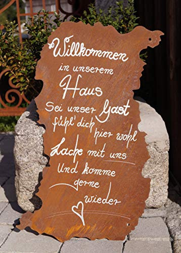 Rostalgie Edelrost Tafel Risse mit Spruch Willkommen in unserem Haus 52 x 32 cm Schild