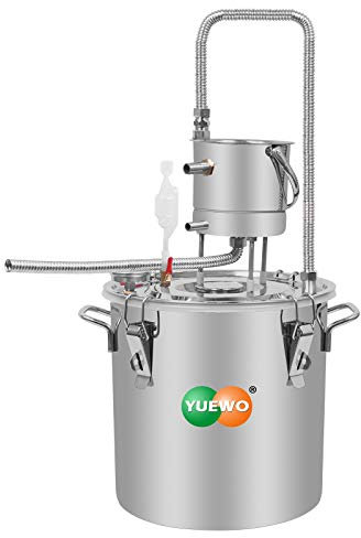 YUEWO 10L/20L Home Distiller Moonshine Still Spirits Alcohol Wine Making Cooling Pot with Thermometer/Water Pump for Whisky Brandy Vodka Hydrosol Water Stainless Steel (20L Litres)