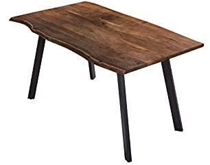SAM Esszimmertisch 220x100 cm Laxmi, echte Baumkante, nussbaumfarben, massiver Esstisch aus Akazienholz, Baumkantentisch mit Vier Metallbeinen Schwarz