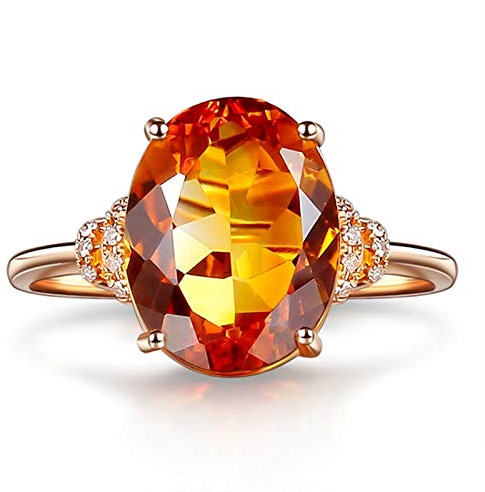 AMDXD 18Karat Rose Gold Ringe für Frauen, 5ct Citrin 4-Steg-Krappenfassung Oval Form Vertrauensring Diamantring Rose Gold Gr.62 (19.7)