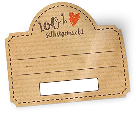itenga 50x Marmeladen Etikett zum Beschriften Aufkleber 100% selbstgemacht Sticker braun selbstklebend für Marmelade Einmachgläser Geschenke - hochwertiges Papier - 4,5x3,8cm
