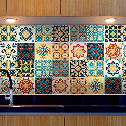 ADesign 32 Feuilles Mural Stickers Carrelage 2D Imperméables Carreau de Ciment Adhesif, Autocollants Carreaux Dosseret pour Cuisine, Salle de Bain la Décoration à la Maison / 15 x 15 cm /T1001