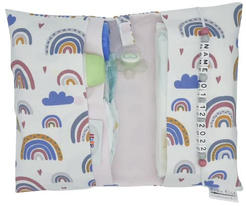 Große Windeltasche XXL mit Name Wickeltasche Regenbogen rosa
