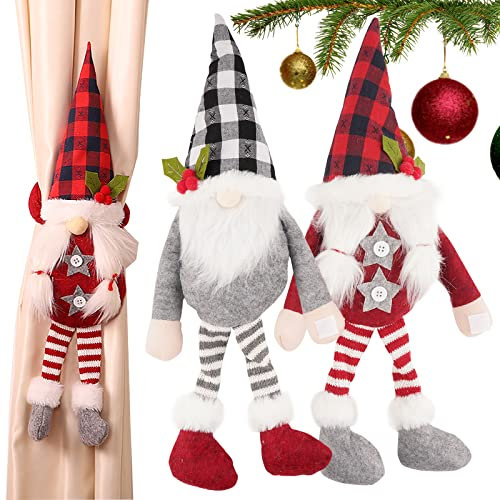 BETESSIN 2 Stücke Weihnachten Vorhangschnalle Weihnachtsvorhang Raffhalter Wichtel Zwerge Gardinenhalter Raffhalter Weihnachtsdeko Homedeko Fensterdeko Kinder