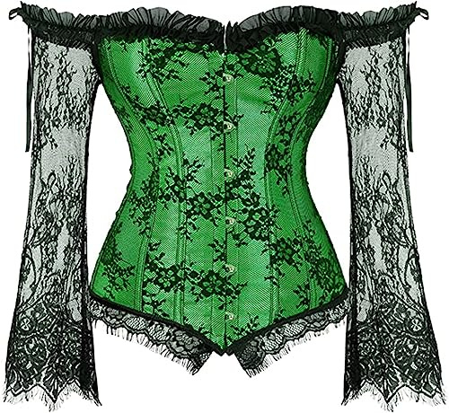 Grebrafan Women's Off Shoulder Lace Corset with Long Sleeves | Victorian look long sleeves corset for everyday wear and primarily special occasions, Wear as outerwear or a costume piece