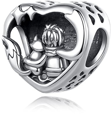 Vito Sterling Silver Charms for Pandora Bracelets, Fox and Little Prince Cute Heart European Beads Charms Gifts for Women, Silver, Cubic Zirconia