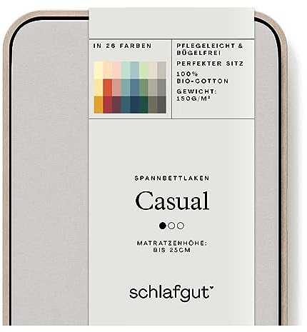 Schlafgut Casual Spannbettlaken 120x200cm bis 130x200cm - 100% Biobaumwolle, Oeko-TEX Zertifiziert, Grey Light, Matratzenhöhe bis 25cm