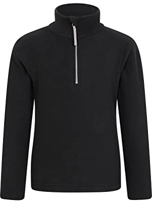 Mountain Warehouse Teddy Kids Unisex Half-Zip Fleece - Lightweight Breathable, Warm & Cosy, Sweatshirt For Boys & Girls - Best for Spring Summer & Outdoors Black Kids Size 3-4 Years