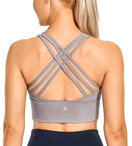 CRZ YOGA Damen Longline Sport-BH Ohne Bügel Gepolstert Bra Top Wirefree Padded Yoga Crop Tops Lunar Rock S