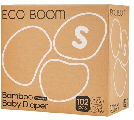 ECO BOOM Diapers, Viscose from Bamboo Diapers, Natural Soft Disposable Nappies for Infant, Size 2 Suitable for 6 to 16lb (Small - 102 Count)