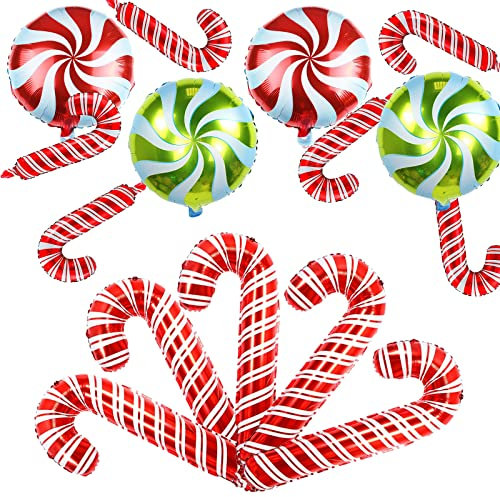 Weihnachten Deko Luftballons, 15 Stück Weihnachts Strudel Süßigkeiten und Zuckerstange Folienballons, Rot Grün Weihnachtsdeko Candy Cane Ballons für Christmas Candyland Geburtstag Party Dekoration
