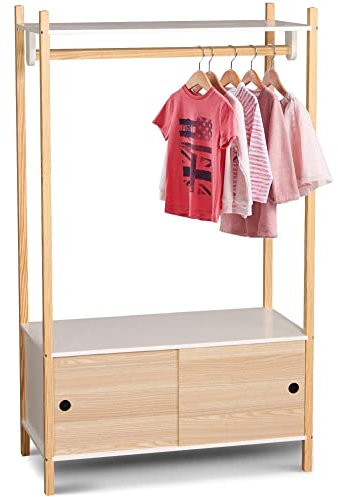 Albert Austin Wooden Wardrobe With Two Sliding Doors | Kids Wardrobe | Drawers With Sliding Doors | White Wardrobe For Bedroom | Slim Design | MDF Wood | Easy To Maintain