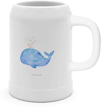 Mr. & Mrs. Panda Bierkrug Wal Konfetti - Geschenk, 500ml, Motivation, Meerestiere, Neuanfang, Bierkrüge, Steinkrüge, Bierkrug Steingut, Trennung,