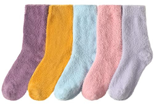 MOCOCITO 5 Paare Thermo-Socken Damen/Herren, Flauschige Kuschelsocken, Weiche Bequeme Winter Dicke Socken Warme Bettsocken, Lustige socken, Größe 36-44-A