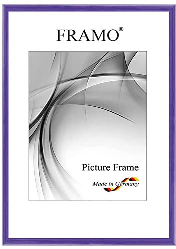 Framo Marco de fotos de madera estrecho, 35 x 45 cm, de madera maciza, color lila brillante, a elegir, marco para pósteres, rompecabezas, collage de fotos N°125